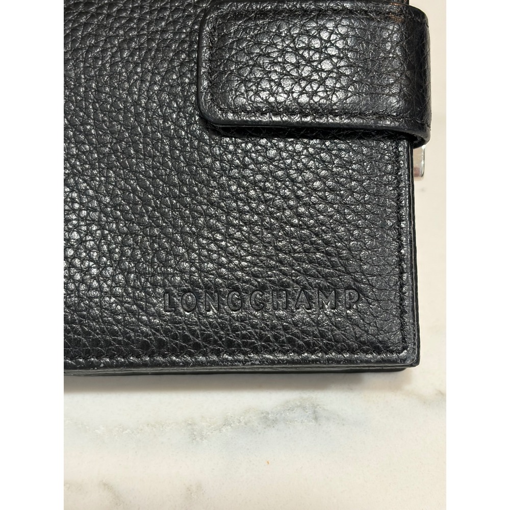 Longchamp Le Foulonne Black Pebbled Leather Bifold Kiss Lock Wallet - Picture 5 of 14
